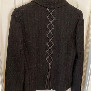 Simon Chang Wool Silk Corset Back Brown Blazer Designer Boho Business Casual